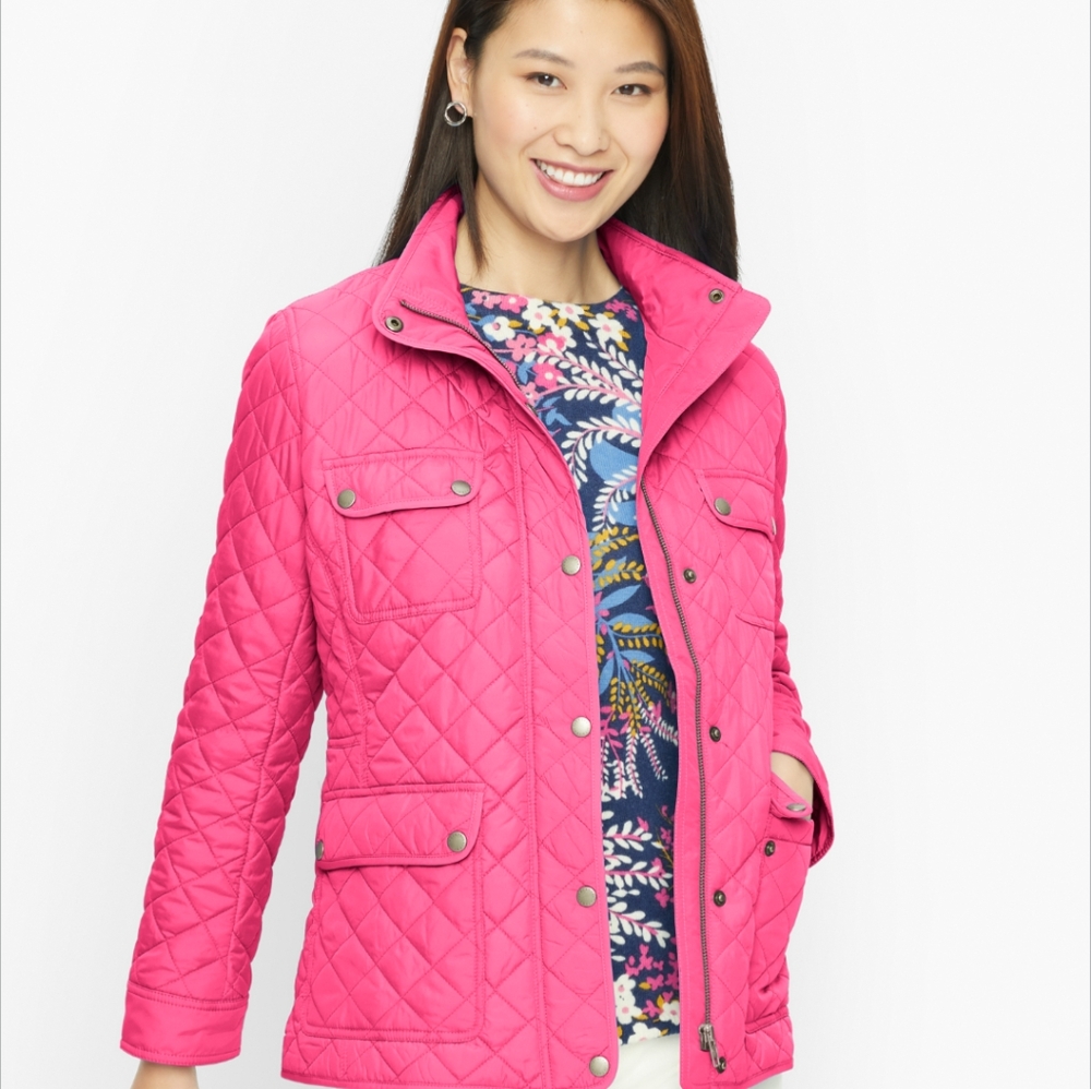 Talbots Vibrant Pink Snap Front  Quilted Jacket